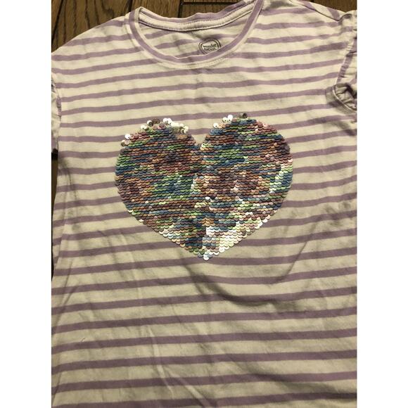 Wonder Nation Purple Stripe heart Sequin Flip Shirt size 5 - Picture 3 of 4